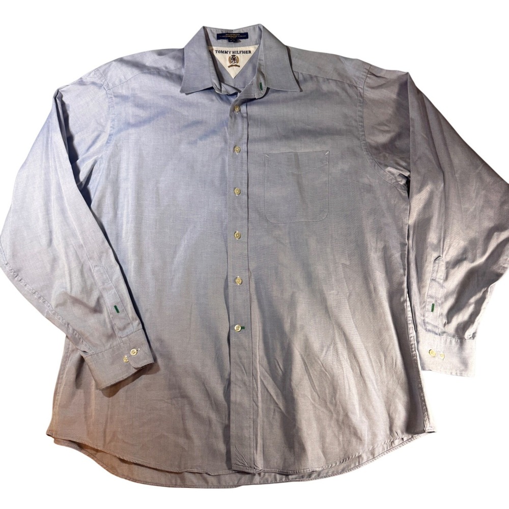 Tommy Hilfiger Mens Dress Shirt 17 36-37 Blue Cotton Button Down Long Sleeve - Picture 2 of 8